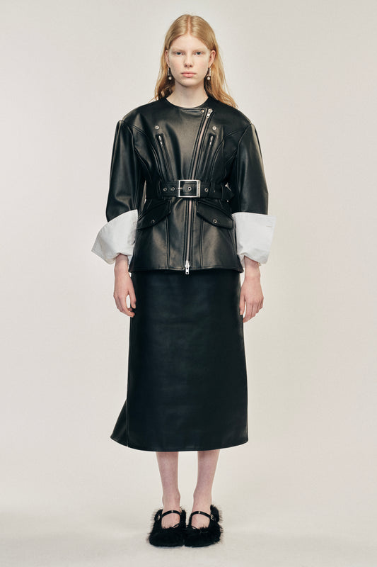 Sculpted Belt Detail Biker Jacket