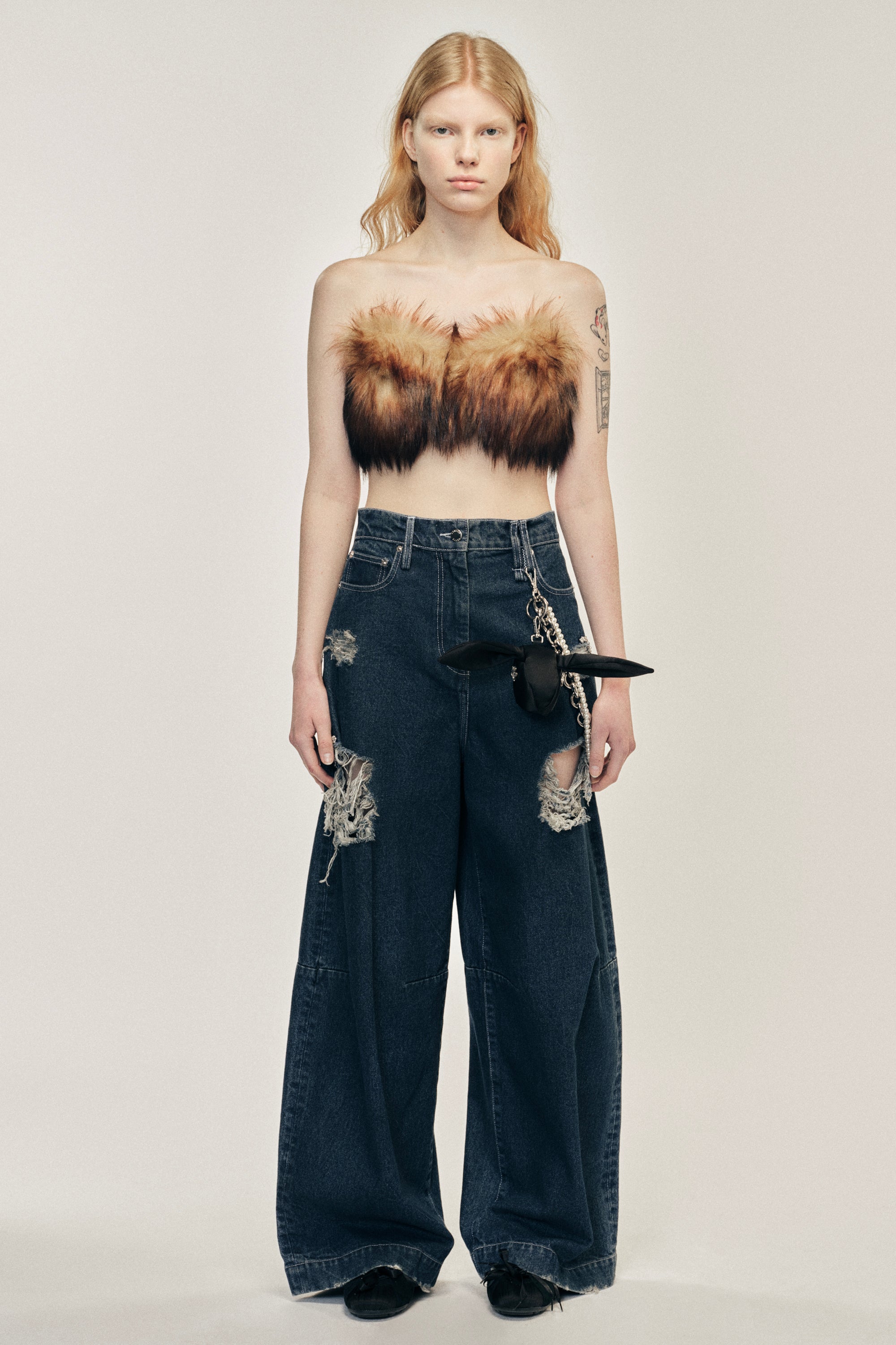 【Simone Rocha】フローラル-appliqueストレートパンツ Floral-appliqué straight pants in black - Simone Rocha