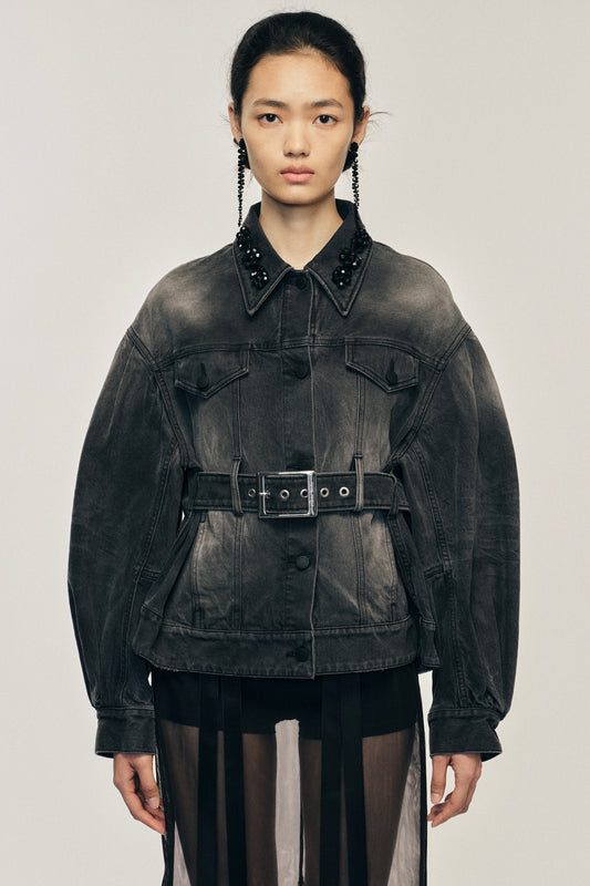 Embellished Sculpted Belt Detail Jacket