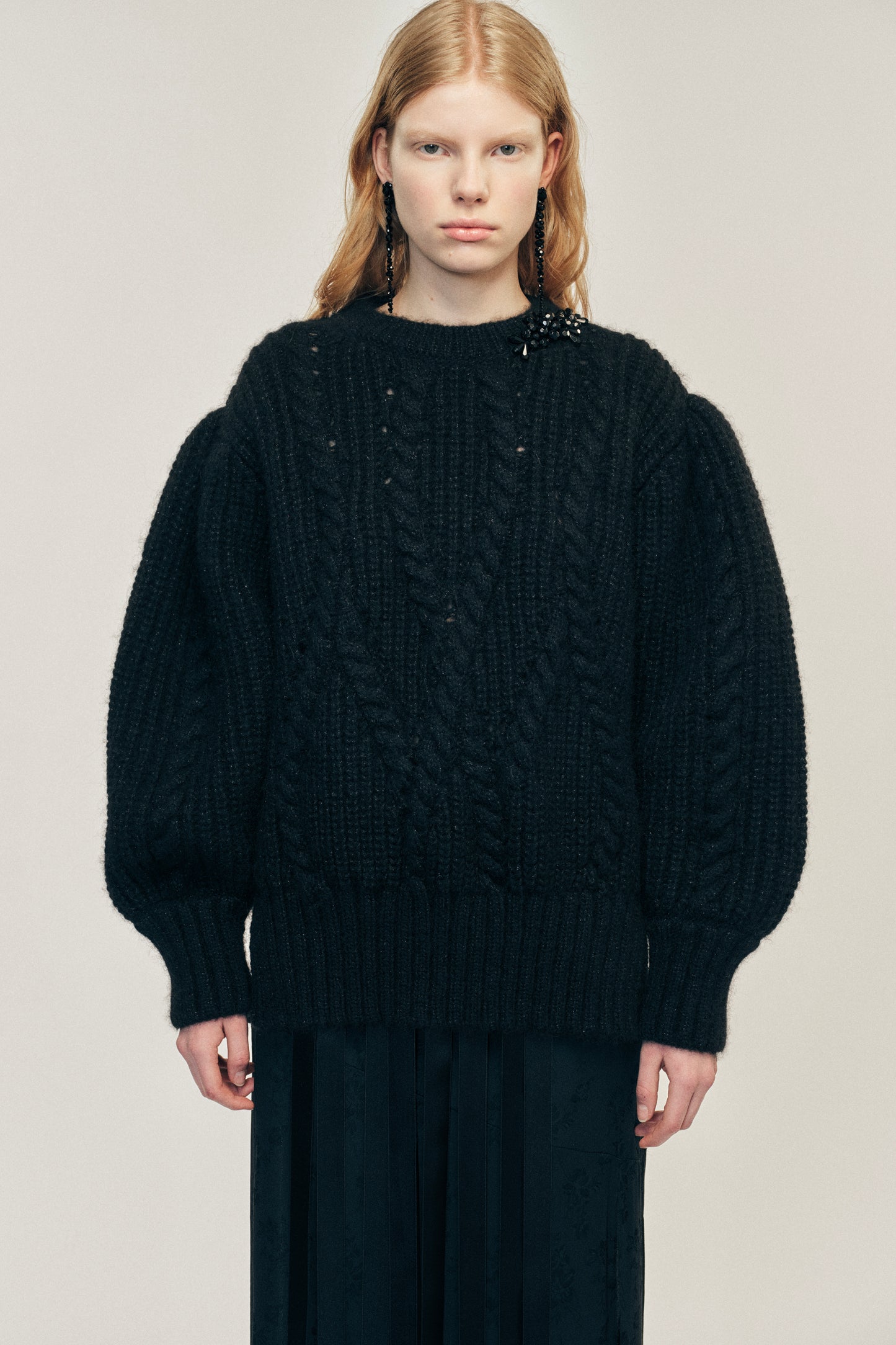 Embellished Puff Sleeve Chunky Knit Jumper