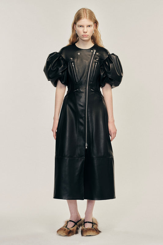 Sculpted Petal Sleeve Biker Dress