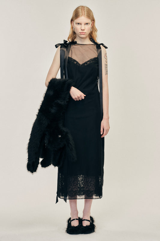 Sheer Bow Ribbon Tail Dress