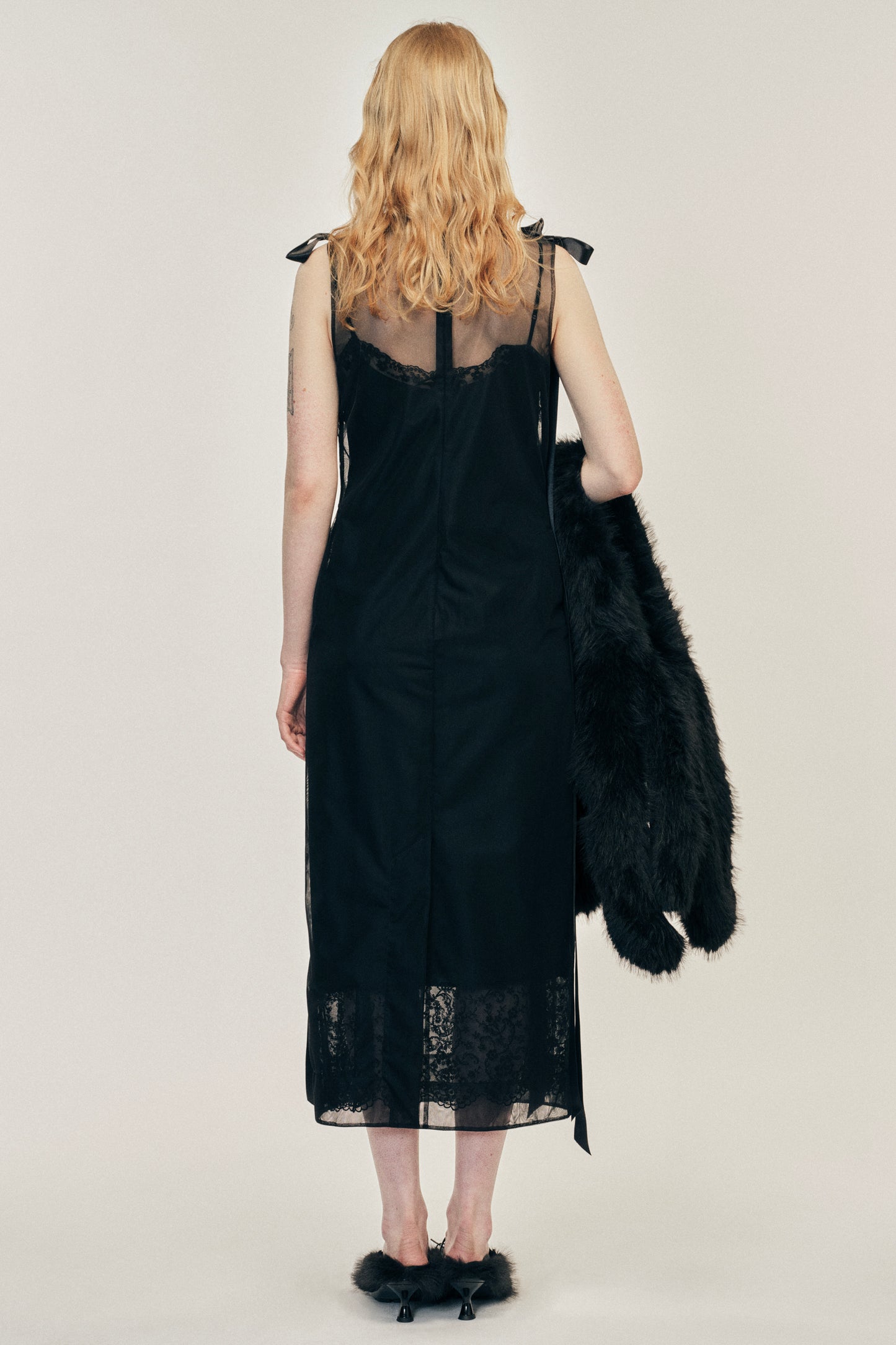 Sheer Bow Ribbon Tail Dress