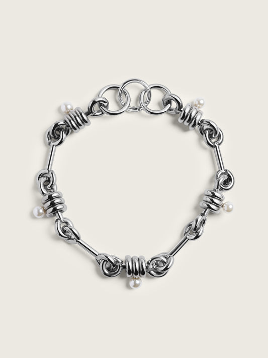 Stacked Link Pearl Chain Necklace
