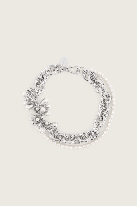Encased Pearl Flower Cluster Chain Necklace