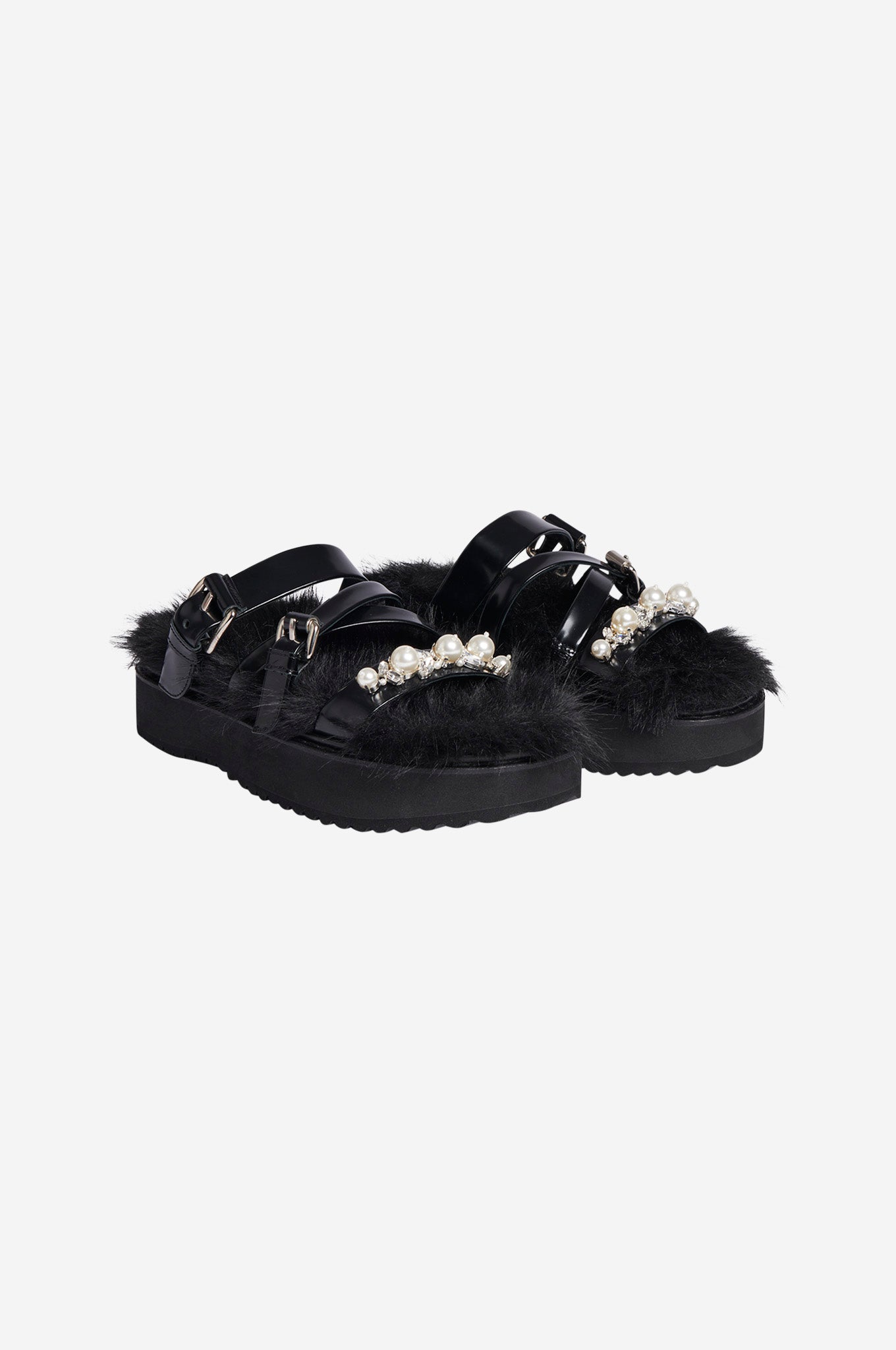 Embellished Furry Platform Sandal