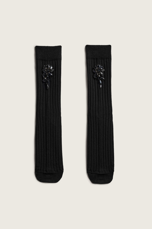 Poppy Crystal Flower Ribbed Ankle Socks