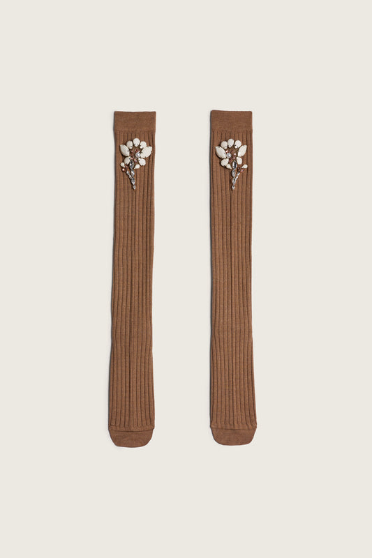 Poppy Crystal Flower Ribbed Knee Socks