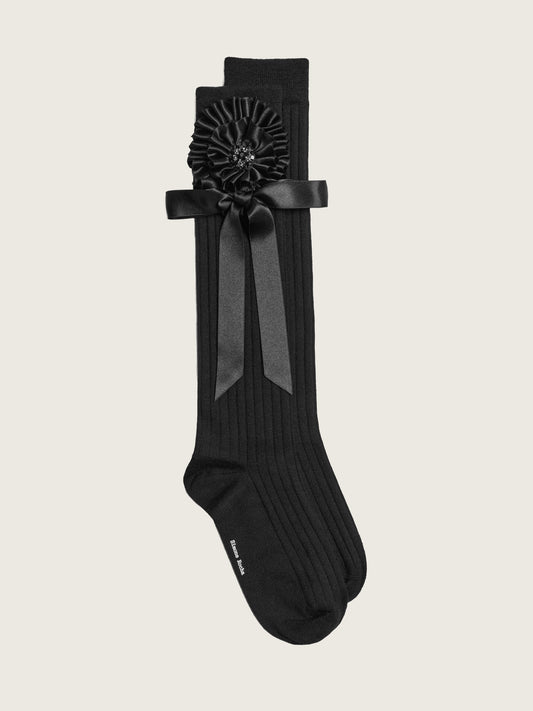 Ribbon Rosette Merino Silk Knee Socks