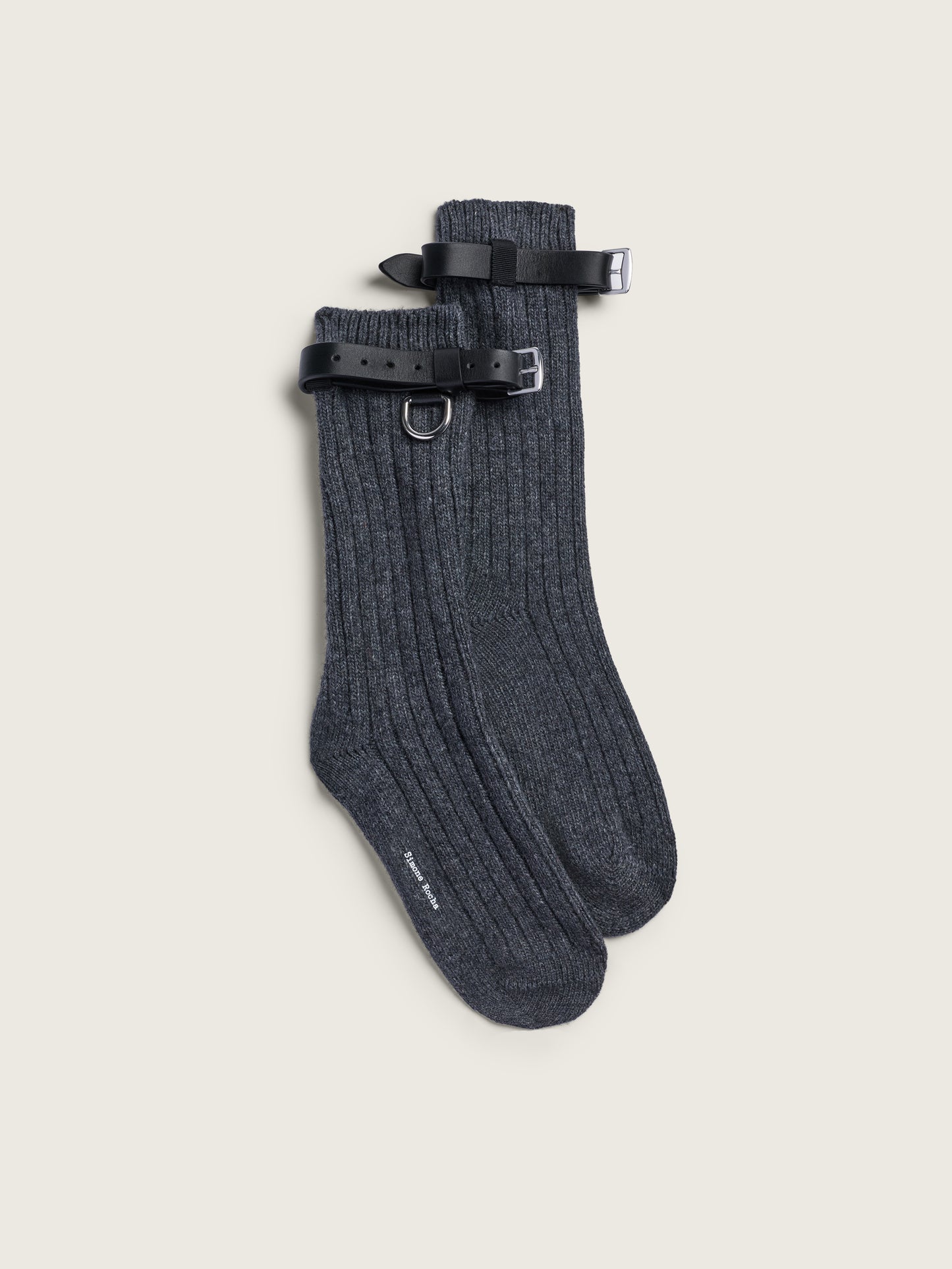 Chunky Wool Leather Strap Ankle Socks