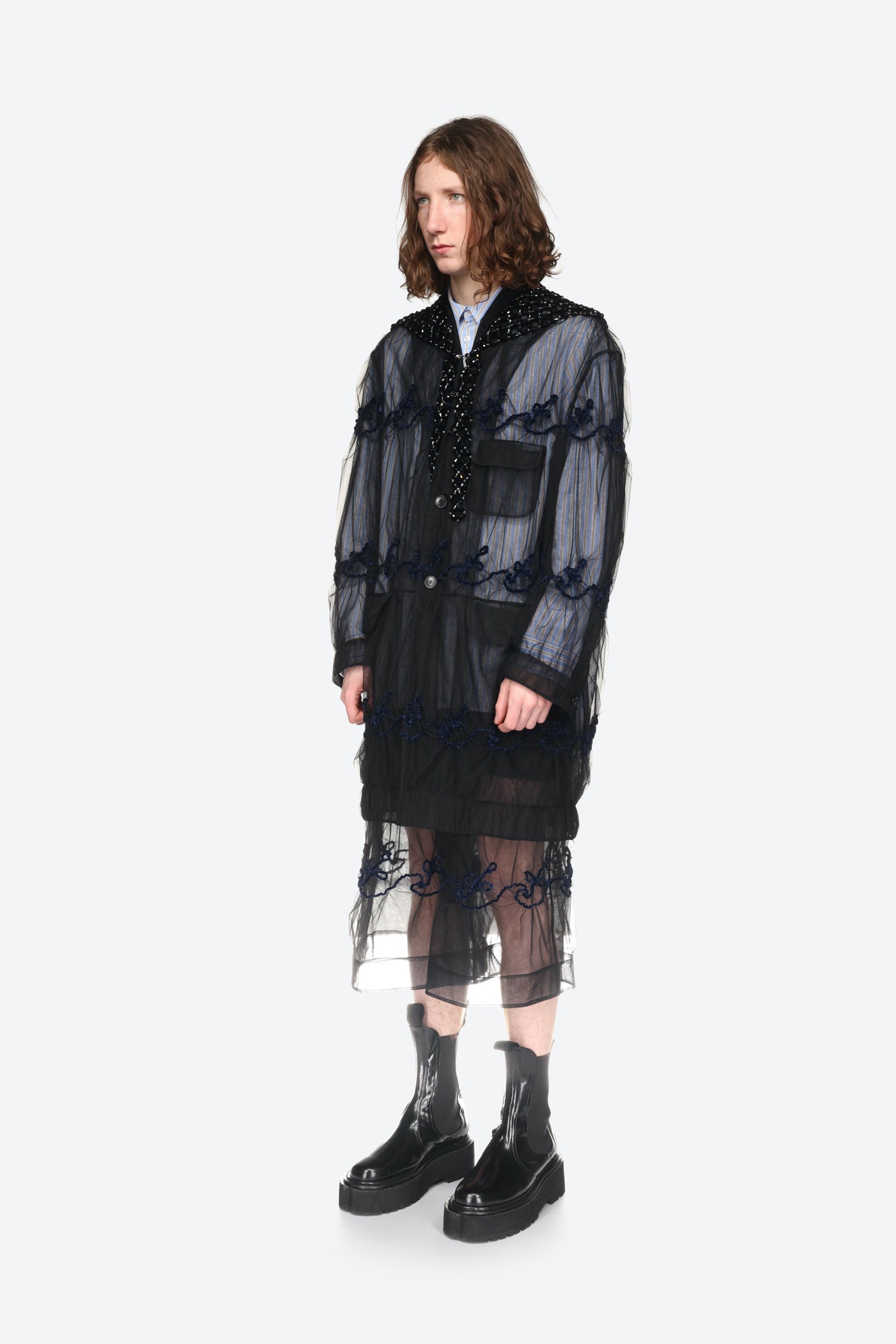 Embroidered Sheer Overcoat