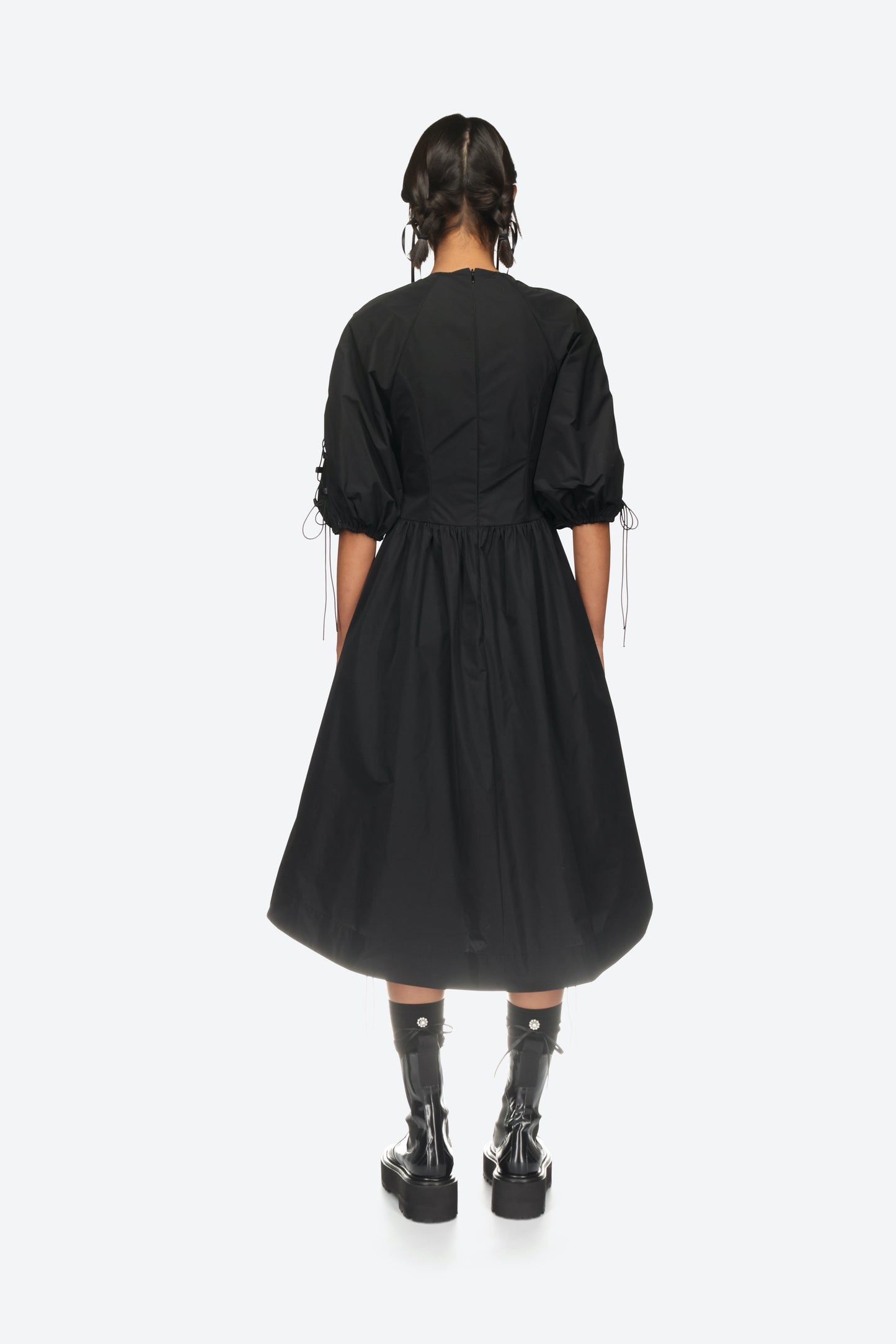 Puff Sleeve Fitted Dress With Lacing