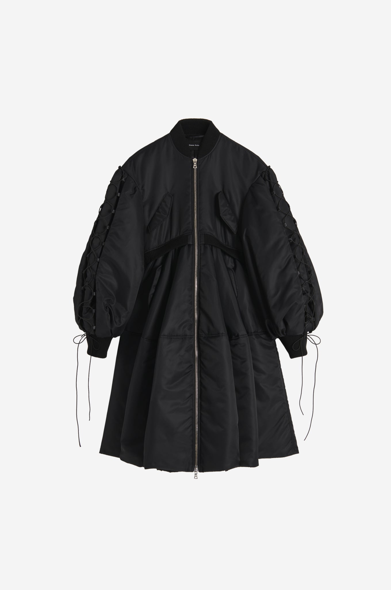 Puff Sleeve Zip-Up Bomber Coat With Lacing