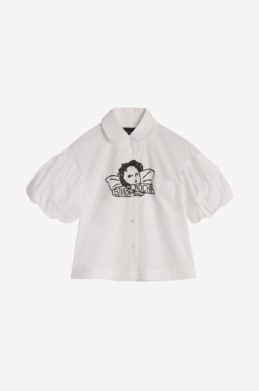 Cropped Puff Sleeve Shirt With Graphic Project Print